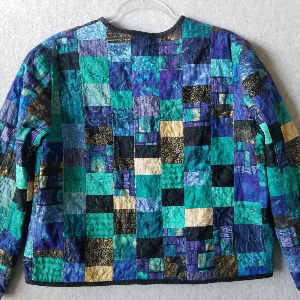 Quilted Patchwork Embroidered Button Front Granny… - image 6